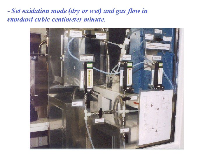 - Set oxidation mode (dry or wet) and gas flow in standard cubic centimeter