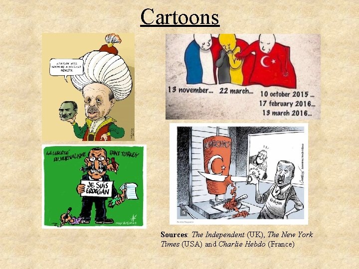 Cartoons Sources: The Independent (UK), The New York Times (USA) and Charlie Hebdo (France)