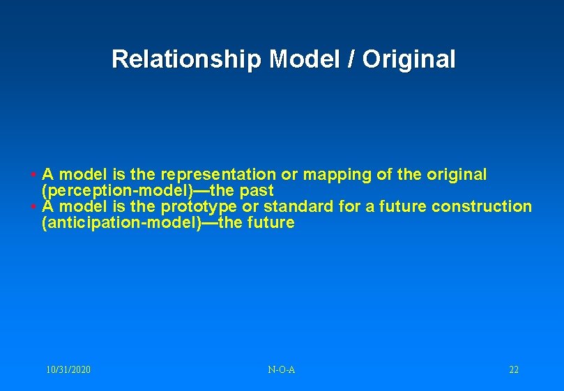 Relationship Model / Original • A model is the representation or mapping of the