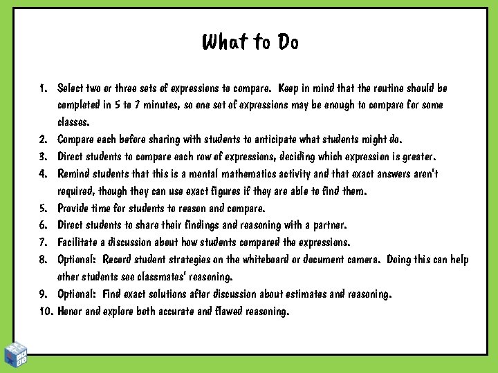 What to Do 1. Select two or three sets of expressions to compare. Keep