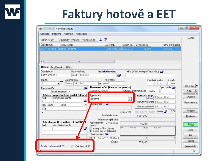 Faktury hotově a EET 