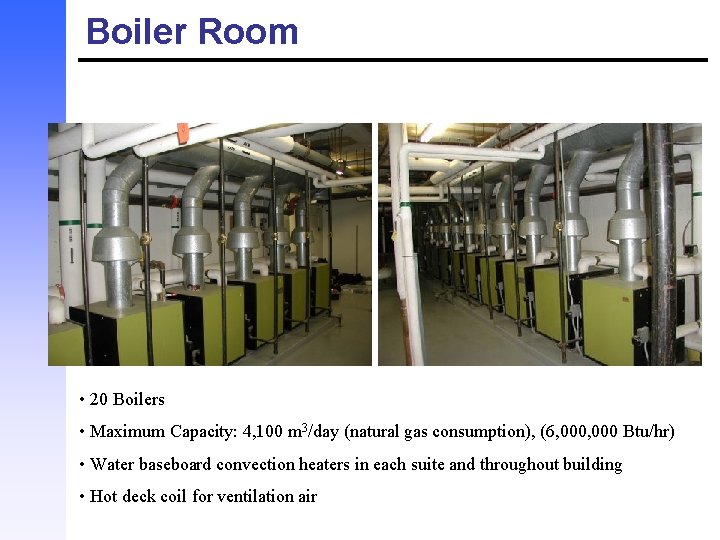 Boiler Room • 20 Boilers • Maximum Capacity: 4, 100 m 3/day (natural gas