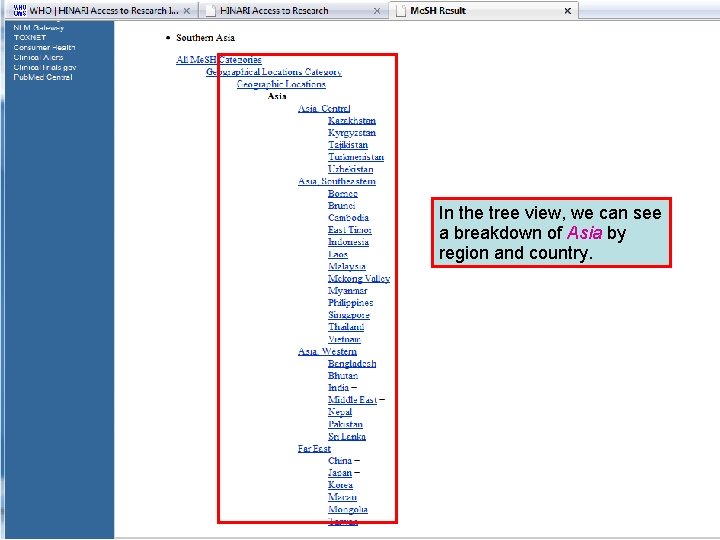 Geographical Me. SH terms 3 In the tree view, we can see a breakdown