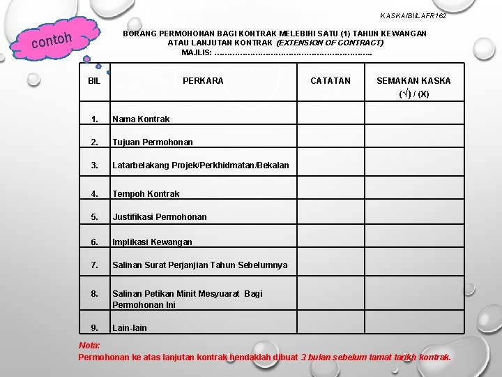 KASKA/BI/LAFR 162 BORANG PERMOHONAN BAGI KONTRAK MELEBIHI SATU (1) TAHUN KEWANGAN ATAU LANJUTAN KONTRAK