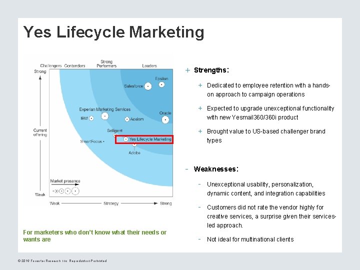 Yes Lifecycle Marketing + Strengths: + Dedicated to employee retention with a handson approach