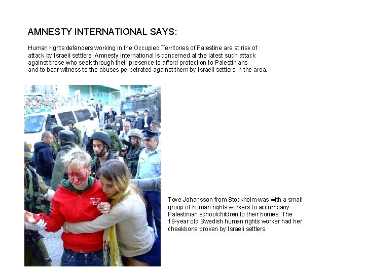 AMNESTY INTERNATIONAL SAYS: Human rights defenders working in the Occupied Territories of Palestine are