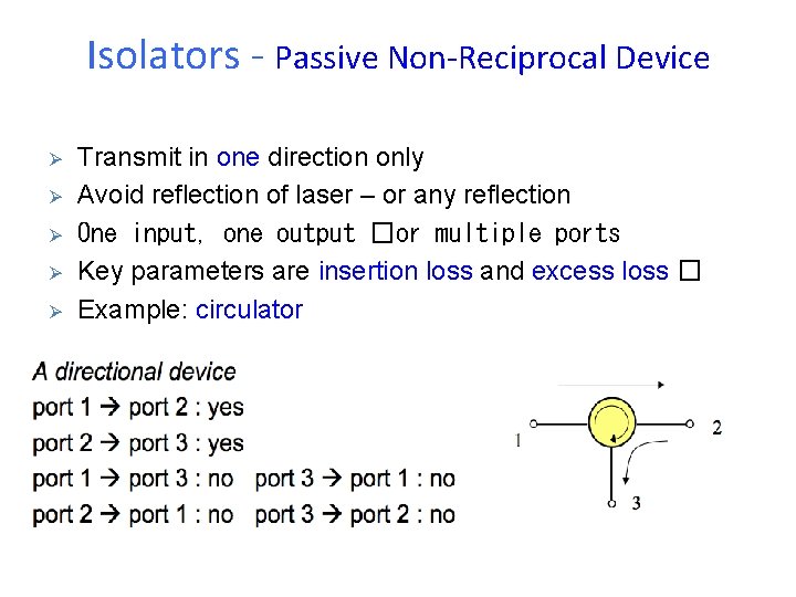 Isolators - Passive Non-Reciprocal Device Ø Ø Ø Transmit in one direction only Avoid