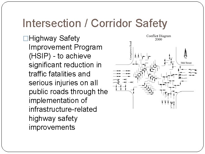 Intersection / Corridor Safety �Highway Safety Improvement Program (HSIP) - to achieve significant reduction
