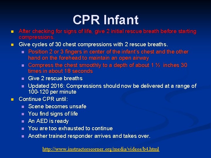 CPR Infant n n n After checking for signs of life, give 2 initial