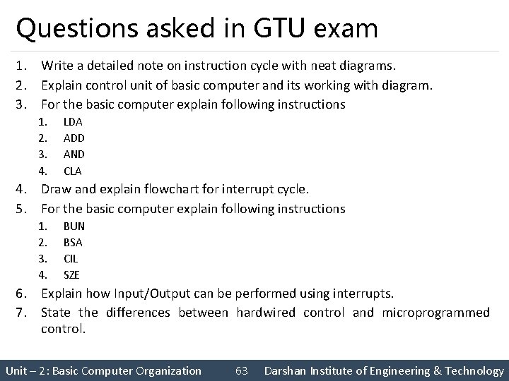 Questions asked in GTU exam 1. Write a detailed note on instruction cycle with