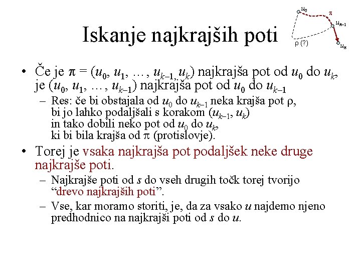 u 0 Iskanje najkrajših poti p uk– 1 r (? ) • Če je