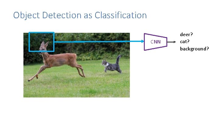 Object Detection as Classification CNN deer? cat? background? 