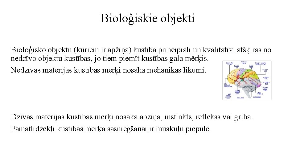 Bioloģiskie objekti Bioloģisko objektu (kuriem ir apžiņa) kustība principiāli un kvalitatīvi atšķiras no nedzīvo