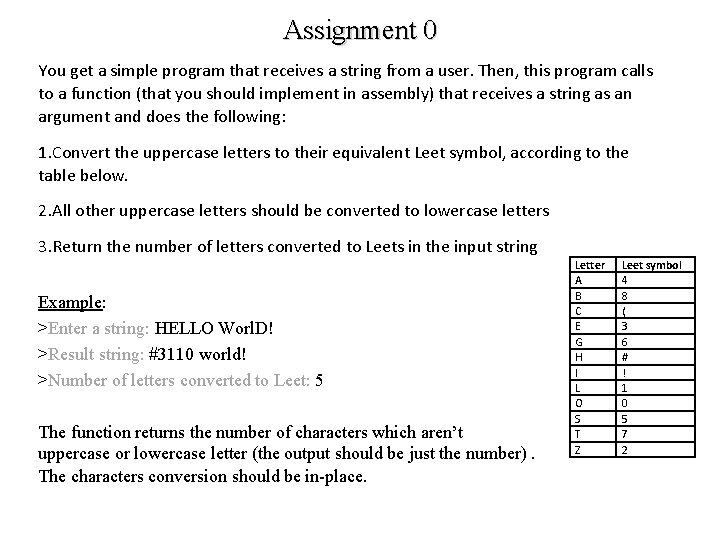 Assignment 0 You get a simple program that receives a string from a user.