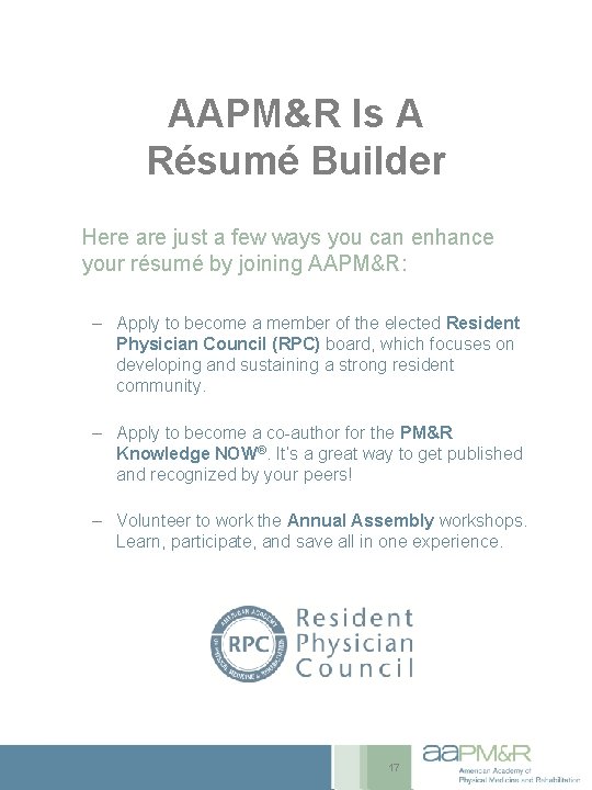 AAPM&R Is A Résumé Builder Here are just a few ways you can enhance