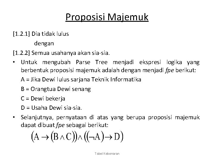 Proposisi Majemuk [1. 2. 1] Dia tidak lulus dengan [1. 2. 2] Semua usahanya