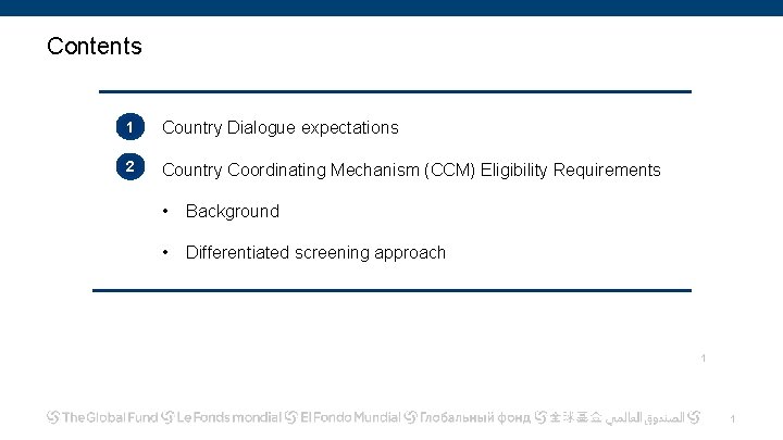 Contents 1 Country Dialogue expectations 2 Country Coordinating Mechanism (CCM) Eligibility Requirements • Background