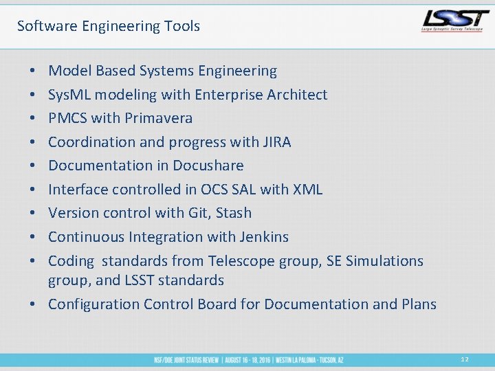 Software Engineering Tools Model Based Systems Engineering Sys. ML modeling with Enterprise Architect PMCS