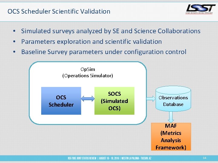 OCS Scheduler Scientific Validation • Simulated surveys analyzed by SE and Science Collaborations •