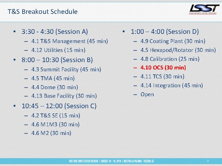 T&S Breakout Schedule • 3: 30 - 4: 30 (Session A) – 4. 1