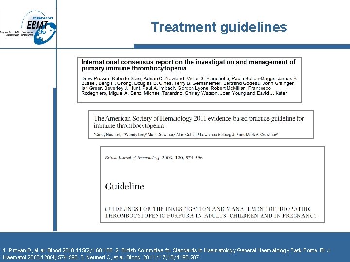 Treatment guidelines 1. Provan D, et al. Blood 2010; 115(2): 168 -186. 2. British