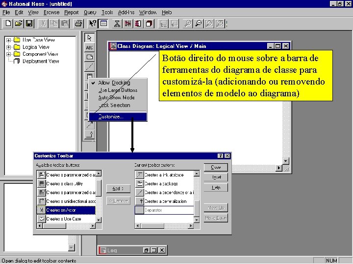 Botão direito do mouse sobre a barra de ferramentas do diagrama de classe para