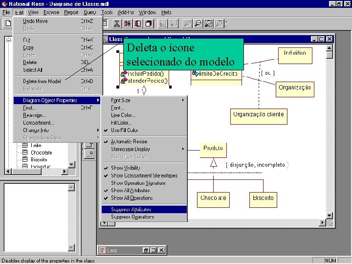 Deleta o ícone selecionado do modelo 