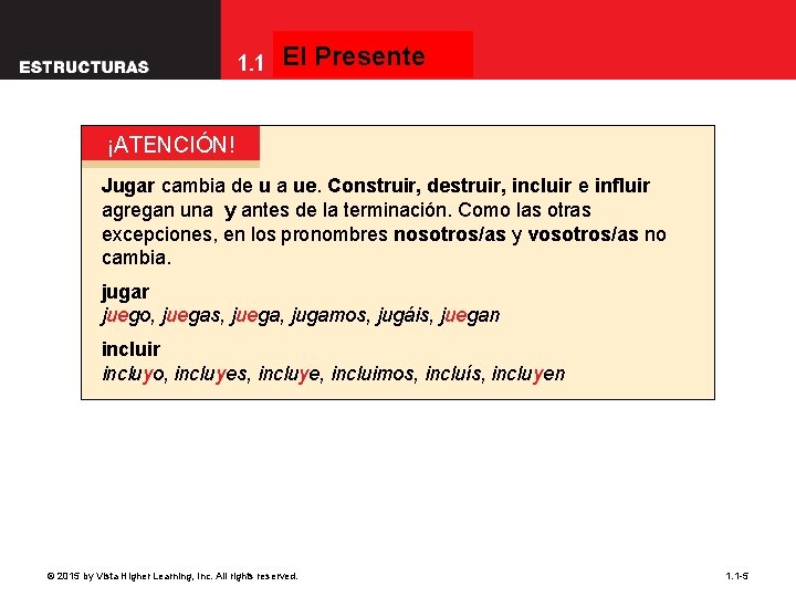 El Presente 1. 1 The present tense ¡ATENCIÓN! Jugar cambia de u a ue. El Presente 1. 1 The present tense ¡ATENCIÓN! Jugar cambia de u a ue.
