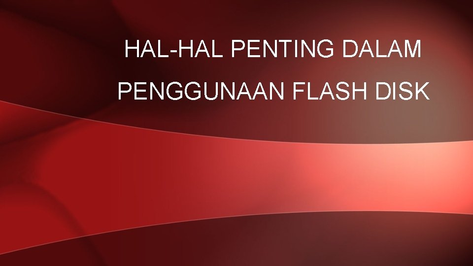 HAL-HAL PENTING DALAM PENGGUNAAN FLASH DISK 