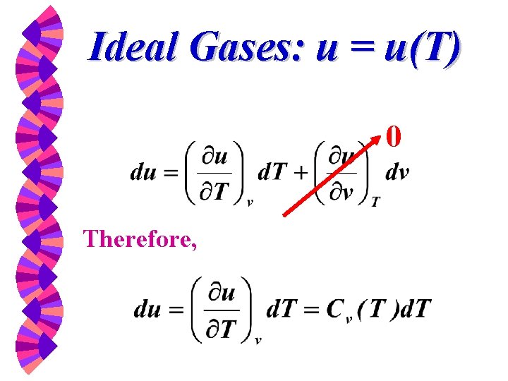 Ideal Gases: u = u(T) 0 Therefore, 