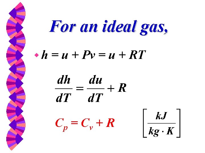For an ideal gas, wh = u + Pv = u + RT Cp