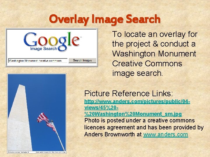 Overlay Image Search To locate an overlay for the project & conduct a Washington