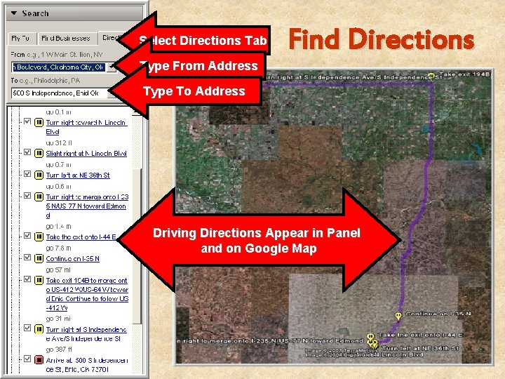 Select Directions Tab Type From Address Find Directions Type To Address Driving Directions Appear