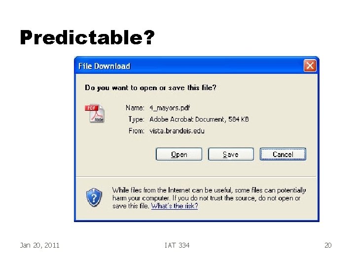 Predictable? Jan 20, 2011 IAT 334 20 