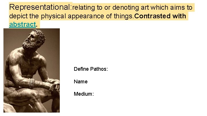 Representational: relating to or denoting art which aims to depict the physical appearance of