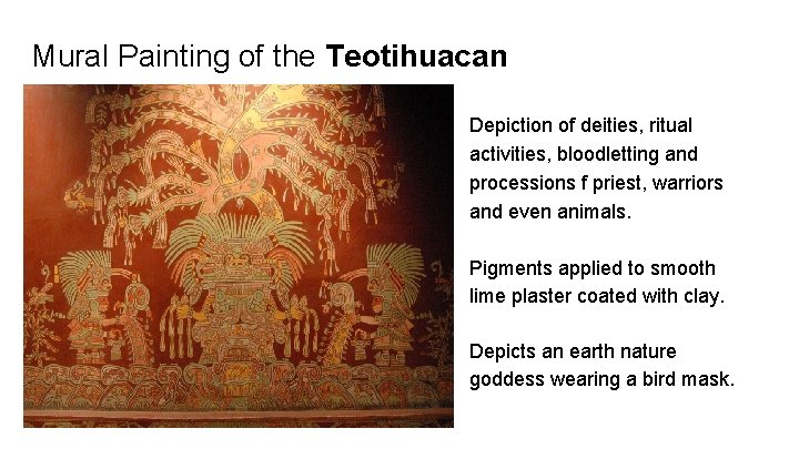 Mural Painting of the Teotihuacan Depiction of deities, ritual activities, bloodletting and processions f
