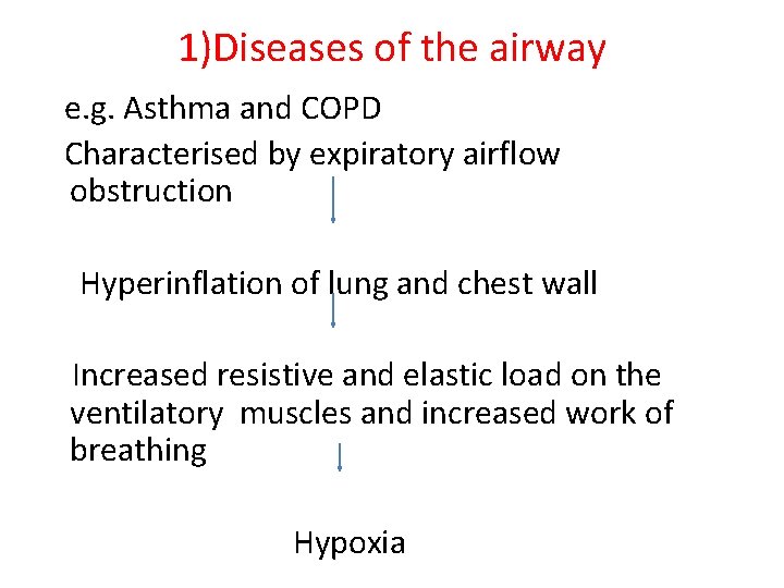 1)Diseases of the airway e. g. Asthma and COPD Characterised by expiratory airflow obstruction