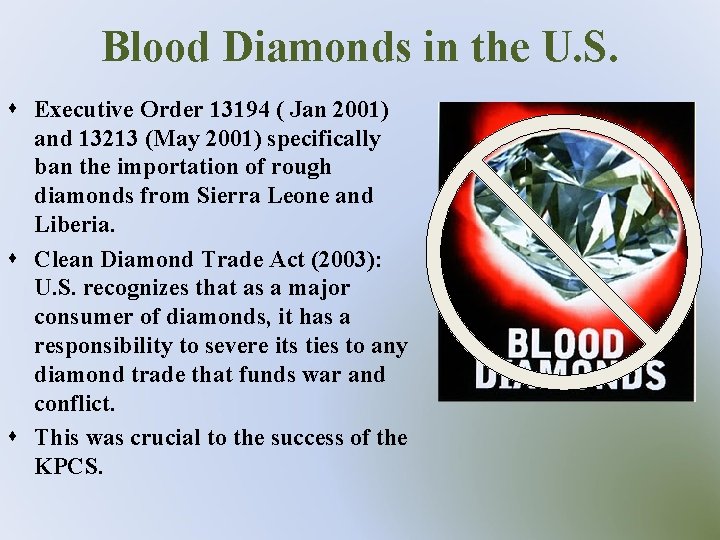 Blood Diamonds in the U. S. s Executive Order 13194 ( Jan 2001) and