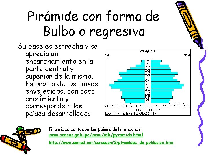 Pirámide con forma de Bulbo o regresiva Su base es estrecha y se aprecia