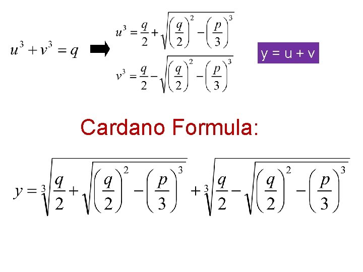 y=u+v Cardano Formula: 