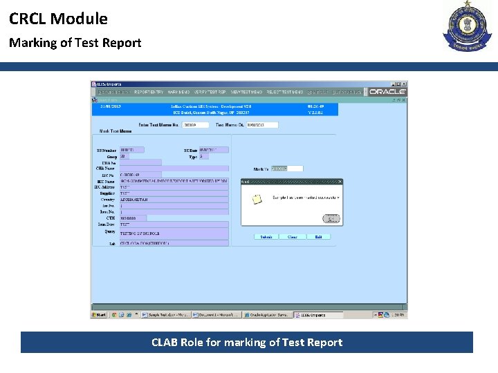 CRCL Module Marking of Test Report CLAB Role for marking of Test Report 