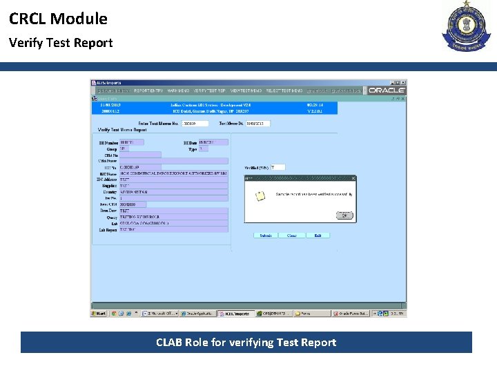 CRCL Module Verify Test Report CLAB Role for verifying Test Report 