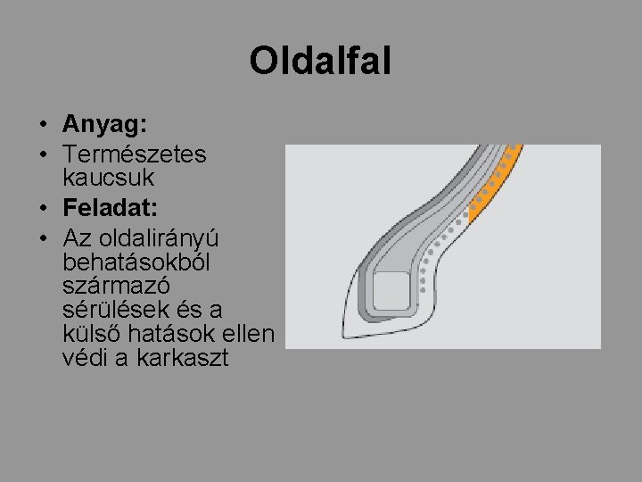 Oldalfal • Anyag: • Természetes kaucsuk • Feladat: • Az oldalirányú behatásokból származó sérülések