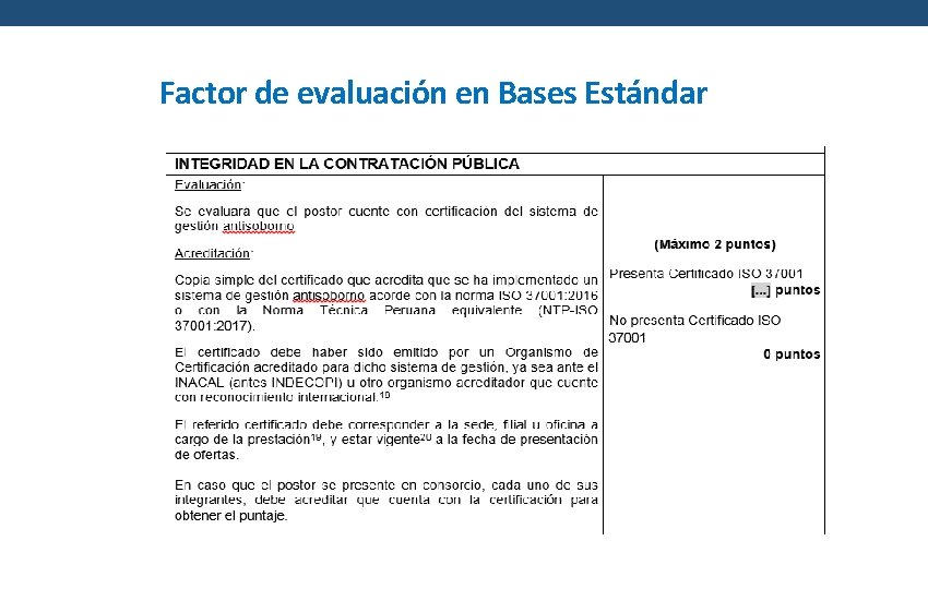 Factor de evaluación en Bases Estándar 3 