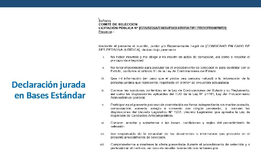 Declaración jurada en Bases Estándar 