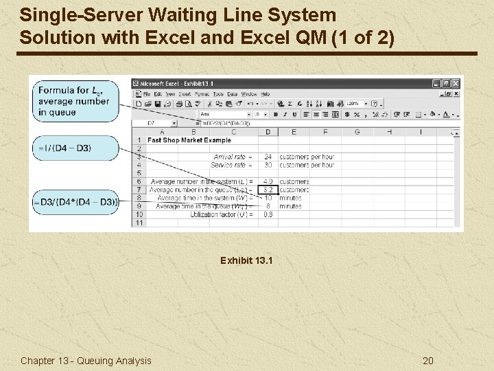 Single-Server Waiting Line System Solution with Excel and Excel QM (1 of 2) Exhibit