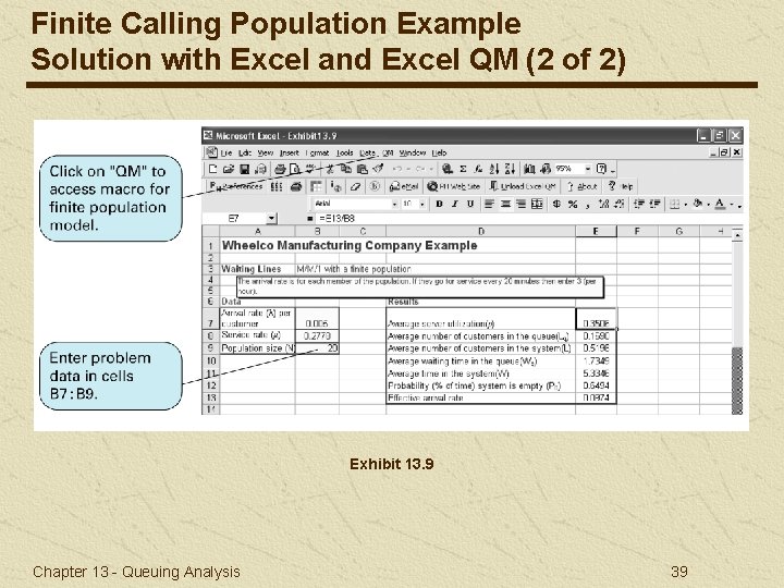 Finite Calling Population Example Solution with Excel and Excel QM (2 of 2) Exhibit