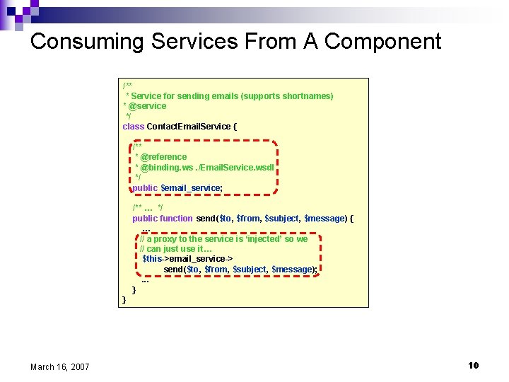 Consuming Services From A Component /** * Service for sending emails (supports shortnames) *