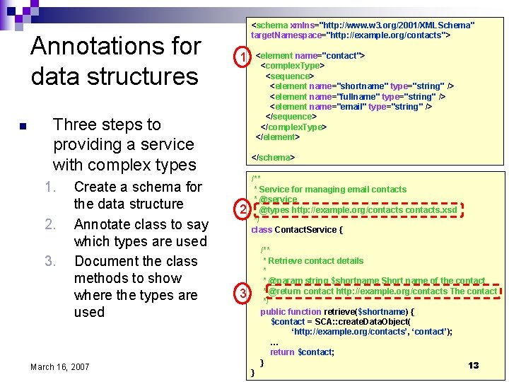 Annotations for data structures n <schema xmlns="http: //www. w 3. org/2001/XMLSchema" target. Namespace="http: //example.