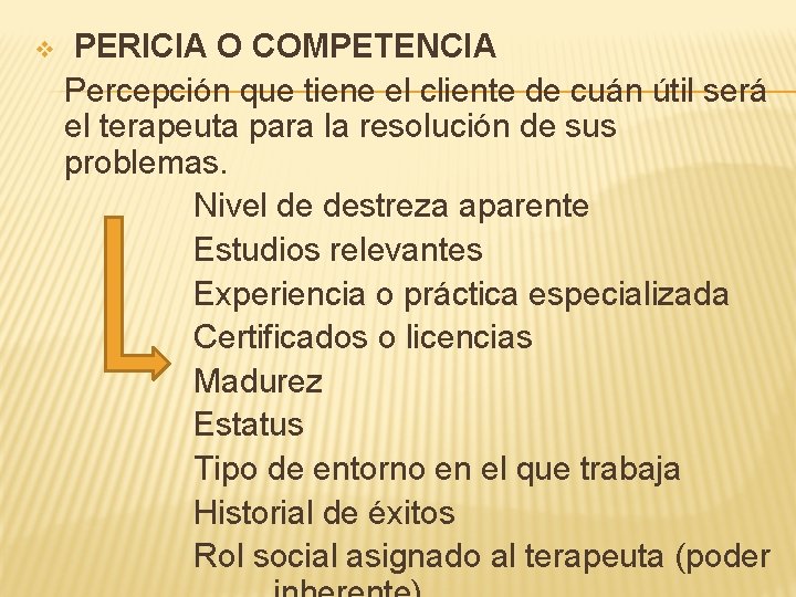 v PERICIA O COMPETENCIA Percepción que tiene el cliente de cuán útil será el